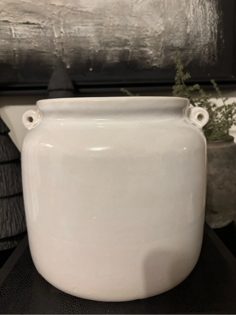 White Vintage Style Ceramic Decorative Vase with Loop Handles- Large
